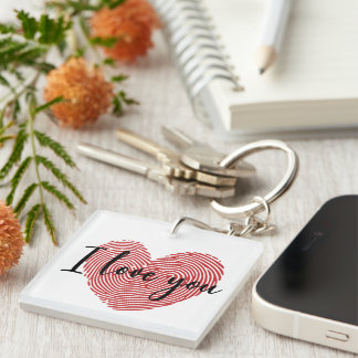 Romantic Fingerprint Heart “I Love You” Sticker Key Ring