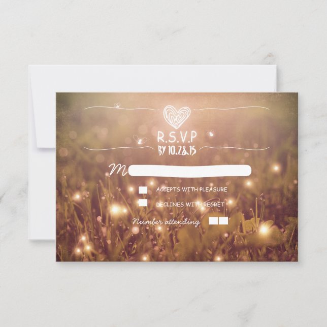 Romantic fireflies lights wedding RSVP Card (Front)