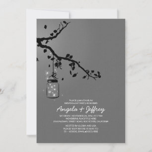 Romantic fireflies mason jar engagement party invitation