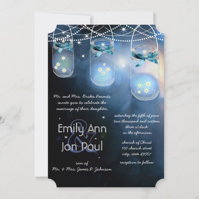 Romantic Firefly Mason Jar Wedding Invitation (Front)