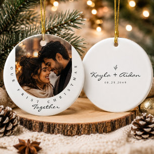 Romantic First Christmas Personalized Couple Photo Ceramic Tree Decoration