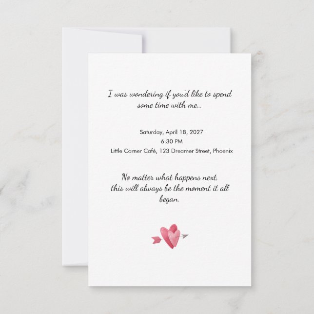 Romantic First Date Heart Proposal Invitation (Back)
