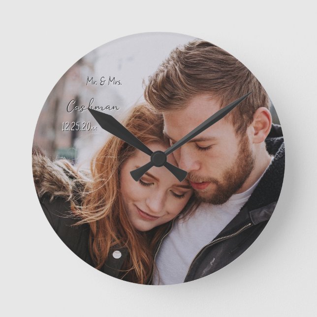 Romantic First Year Custom Photo Round Clock (Front)