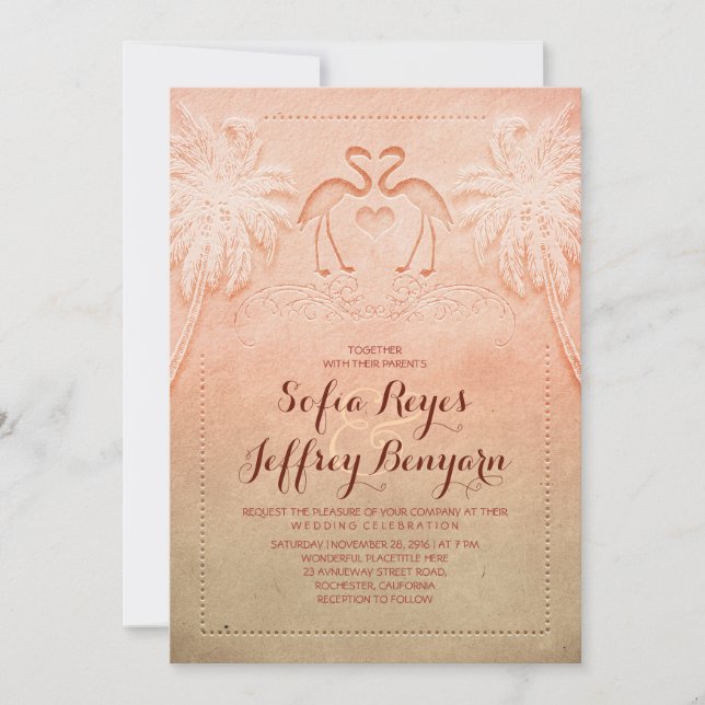 Romantic Flamingo Beach Wedding Invitation (Front)