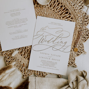 Romantic Flat Gold Calligraphy All In One Wedding Invitation