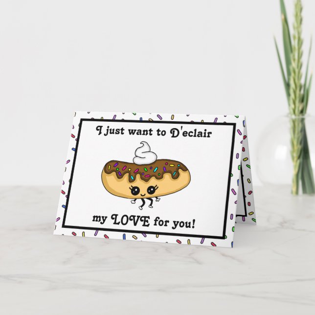 Romantic Flirty Fun Chocolate Éclair Food Pun Card (Front)