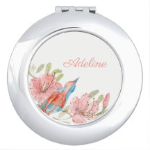Romantic Floral and Bird Compact Mirror
