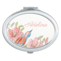 Romantic Floral and Bird Compact Mirror
