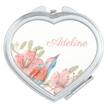 Romantic Floral and Bird Compact Mirror