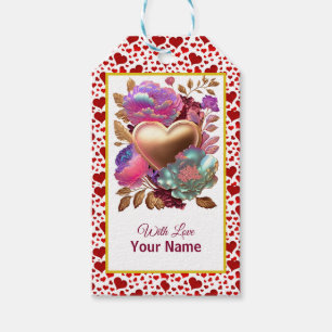 Romantic Floral and Gold Heart Gift Tags