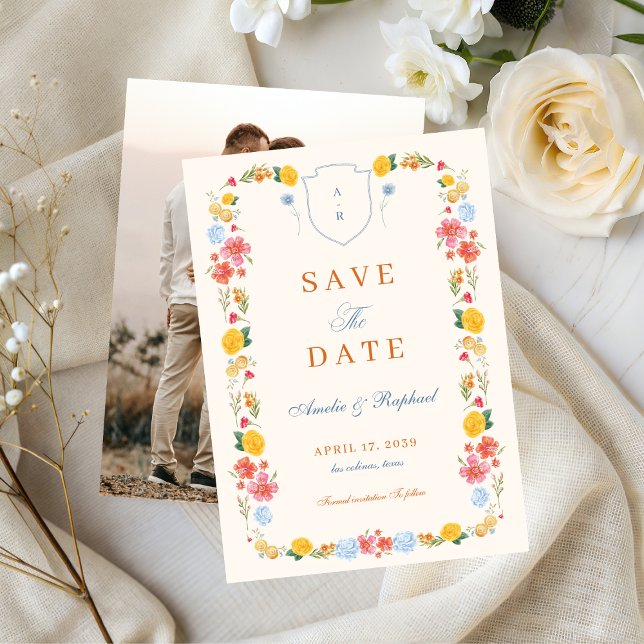 Romantic Floral Arch Monogram Crest Wedding Save The Date (Creator Uploaded)