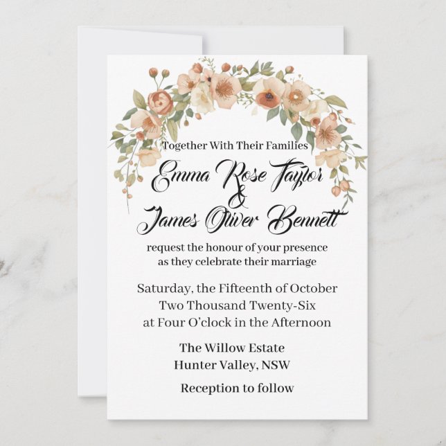 Romantic Floral Arch Wedding Invitation –  (Front)