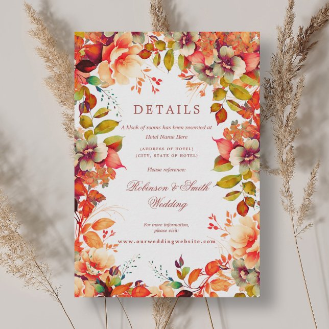 Romantic Floral Autumn Fall Wedding Details Enclosure Card (Romantic Floral Autumn Fall Wedding Details Enclosure Card)