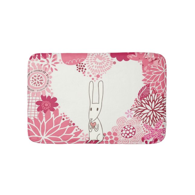 Romantic floral background with cute rabbit bath mat (Front)