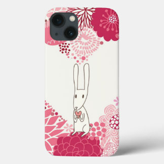 Romantic floral background with cute rabbit iPhone 13 case