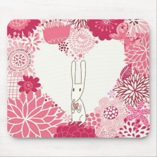Romantic floral background with cute rabbit mouse pad