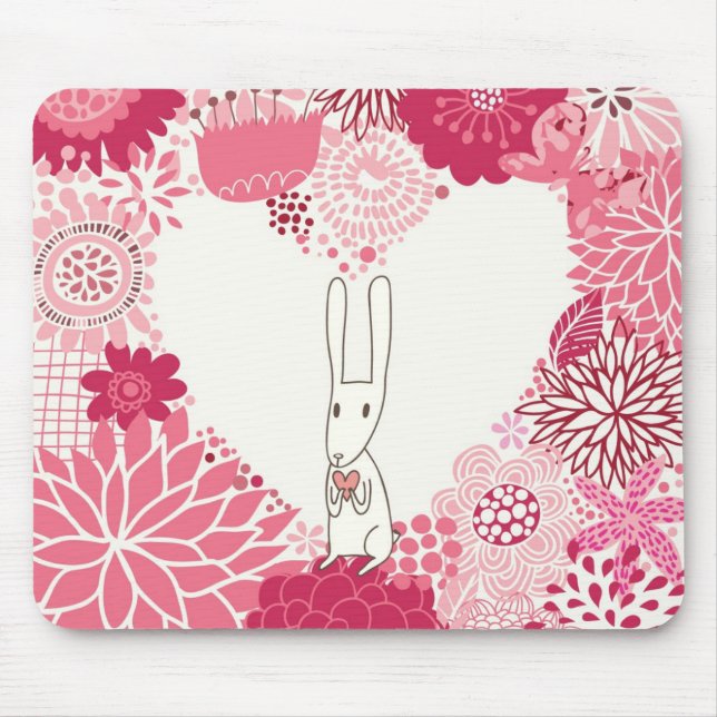 Romantic floral background with cute rabbit mouse pad (Front)
