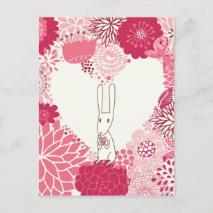 Romantic floral background with cute rabbit postcard