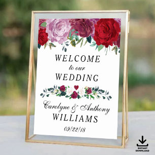 Romantic Floral Blooms Wedding Welcome Sign