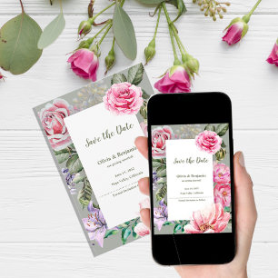 Romantic Floral Blush Garden Wedding Save the Date Announcement