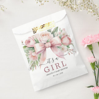 Romantic Floral Blush Pink Bow Baby Shower Favour Bags