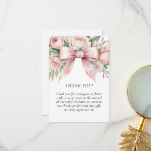 Romantic Floral Blush Pink Bow Baby Shower Thank You Card