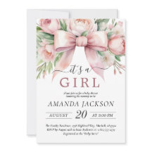 Romantic Floral Blush Pink Bow It’s A Girl