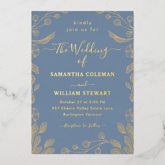 Romantic Floral Botanical Periwinkle Wedding (Front)