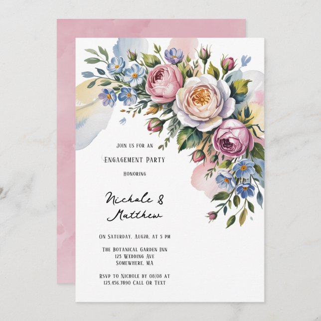 Romantic Floral Bouquet Engagement Party Invitation (Front/Back)