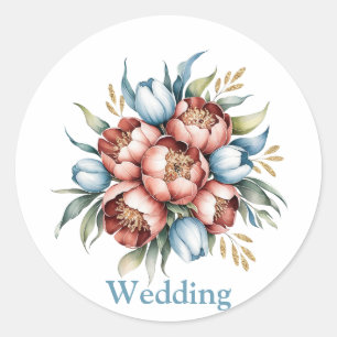 Romantic Floral Bouquet: Peonies & Tulips Wedding Classic Round Sticker