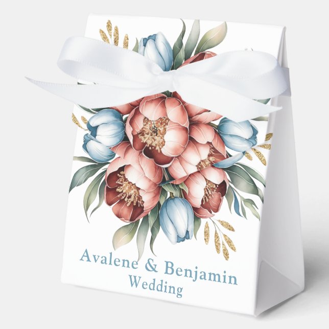 Romantic Floral Bouquet: Peonies & Tulips Wedding Favour Box (Front)
