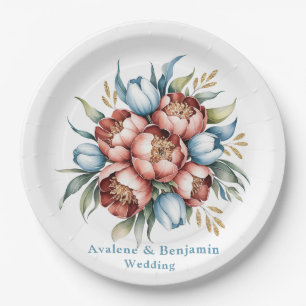 Romantic Floral Bouquet: Peonies & Tulips Wedding Paper Plate