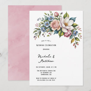 Romantic Floral Bouquet Wedding Celebration  Invitation