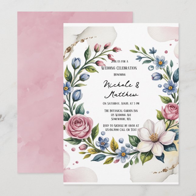 Romantic Floral Bouquet Wedding Celebration  Invitation (Front/Back)