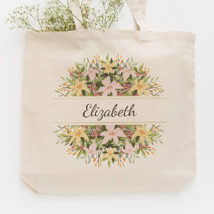 Romantic floral bouquet wedding favor tote bag