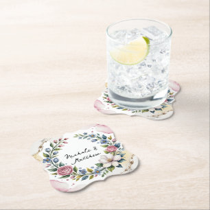 Romantic Floral Bouquet Wedding Paper Coaster