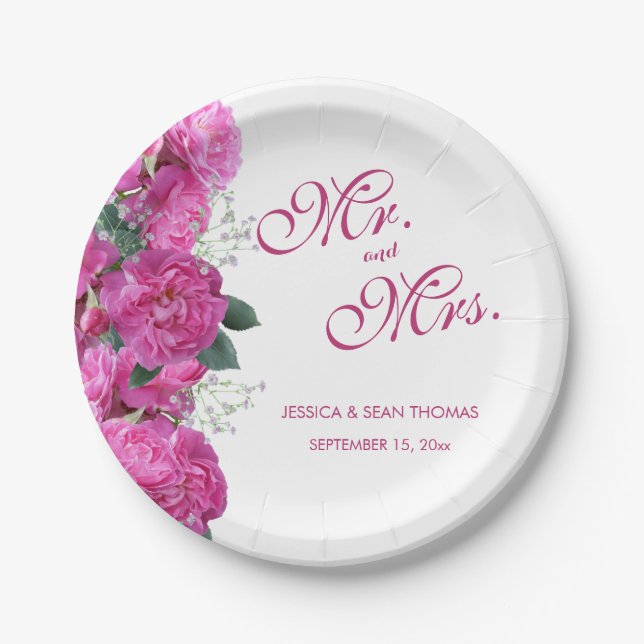 Romantic Floral Bouquet Wedding Paper Plate (Front)