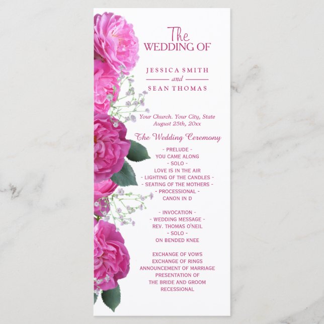 Romantic Floral Bouquet Wedding Program Programme (Front)
