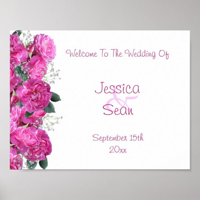 Romantic Floral Bouquet Wedding Welcome Poster (Front)