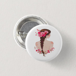 Romantic Floral Braid with Roses – Elegant Artisti 3 Cm Round Badge