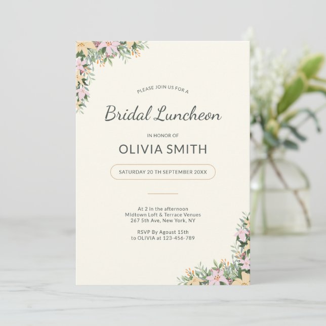 Romantic Floral Bridal Luncheon Invitation (Standing Front)
