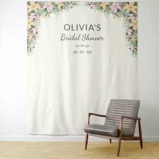 Romantic Floral Bridal Shower Backdrop Tapestry