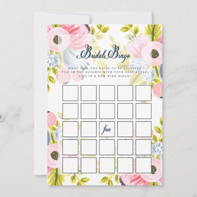 Romantic Floral Bridal Shower Bingo Game Card (Front)