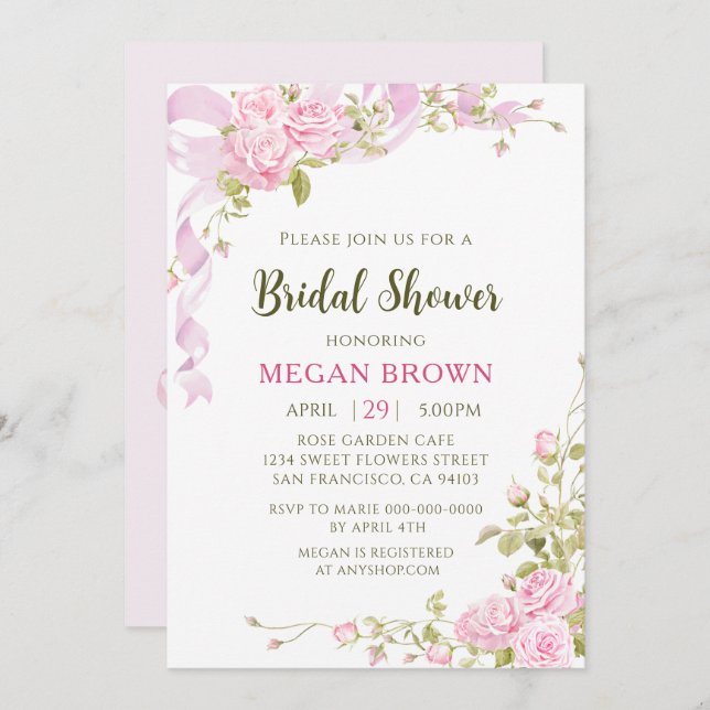 Romantic Floral Bridal Shower Elegant Gadren Style Invitation (Front/Back)