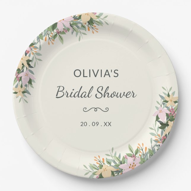 Romantic Floral Bridal Shower Paper Plate (Front)