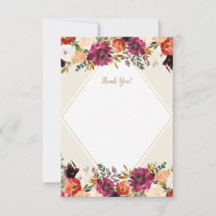 Romantic Floral Burgundy + Peach Stationery Thank You Card