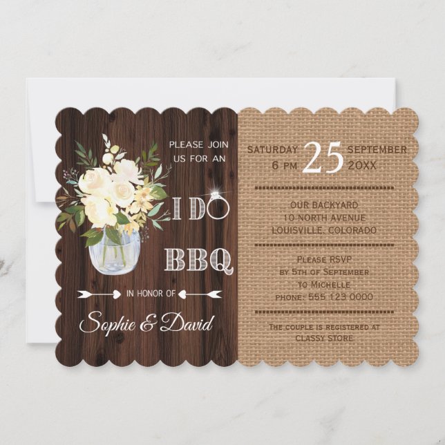 Romantic Floral Burlap Old Barn I DO Barbecue (Front)