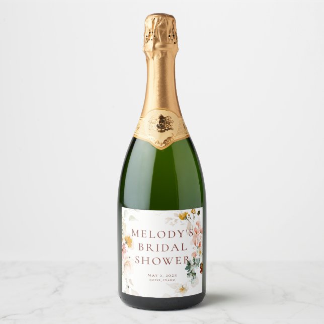 Romantic Floral Champagne Bottle Label (Front)