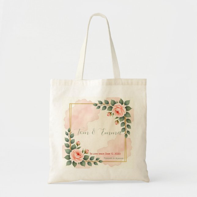 Romantic Floral Couple -Watercolor Wedding Gift Tote Bag (Front)