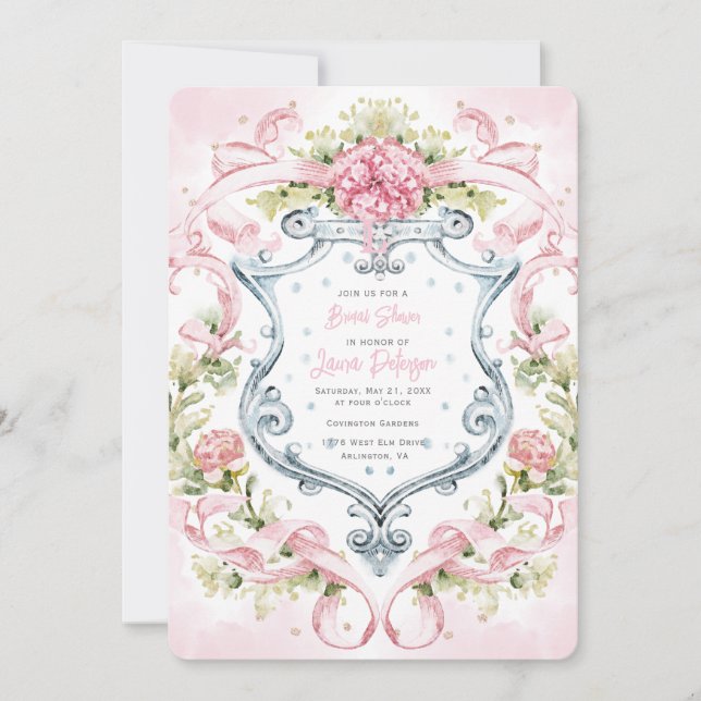Romantic Floral Crest Monogram | Bridal  Invitation (Front)